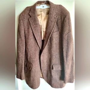 Harris Tweed vtg 2 Button Sport Coat 100% Wool brown Jacket Blazer USA 46L